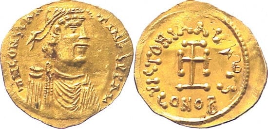 ビザンツ帝国 コンスタンティヌス4世 668-685年 トレミシス 金貨 極美品-美品