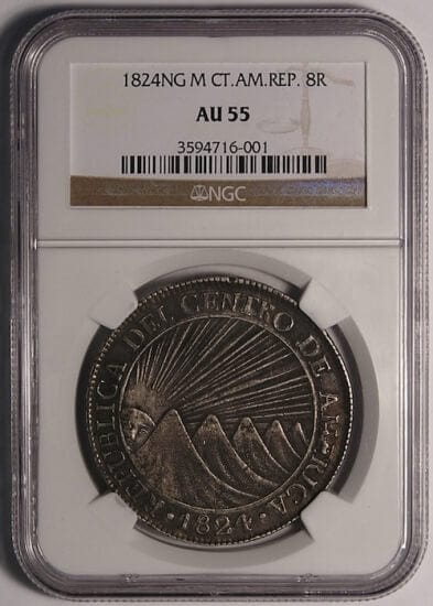 NGC 中央アメリカ共和国 1824年 8レアル 銀貨 AU55 | アンティーク 