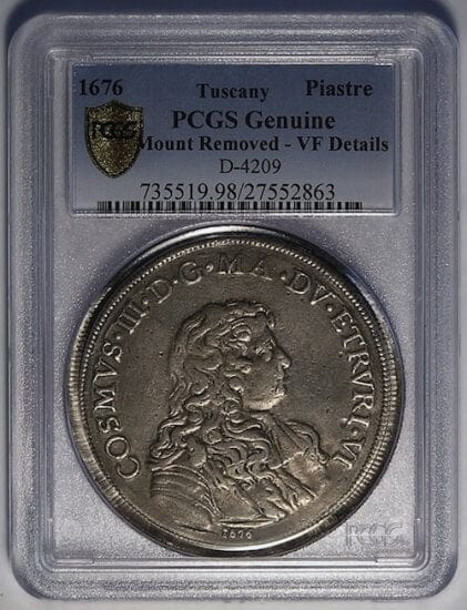 PCGS トスカーナ コジモ3世 1676年 ピアストル 銀貨 VF アンティークコインギャラリア