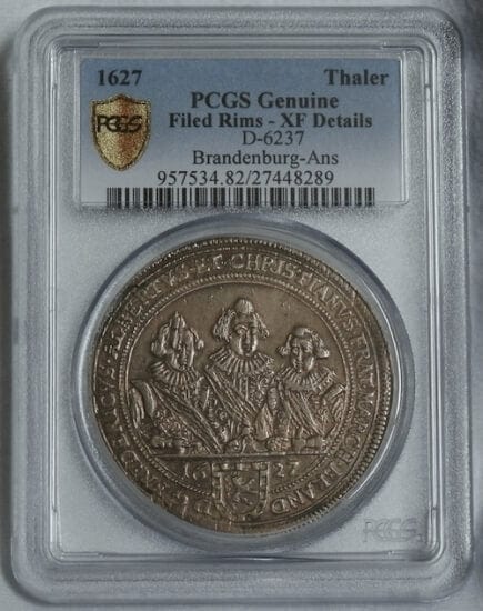 PCGS ブラウンシュヴァイク スリーブラザース 1627年 ターレル 銀貨 XF