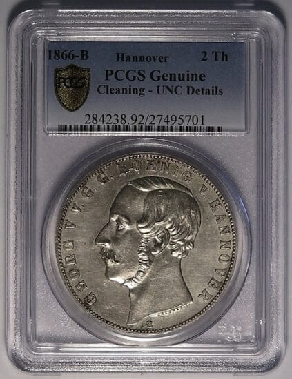 PCGS ハノーバー ゲオルク5世 1866年 2ターレル 銀貨 UNC