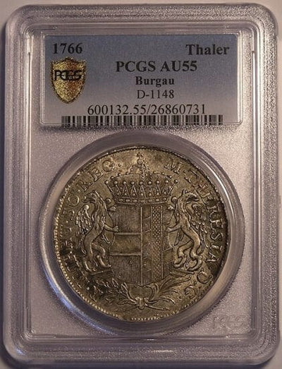 PCGS ブルガウ マリアテレジア 1766年 条約ターレル 銀貨 AU55