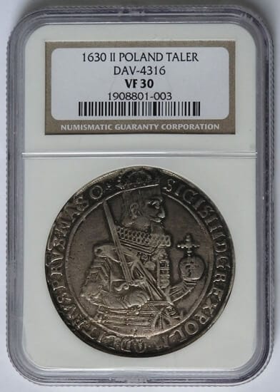 kosuke_dev NGC ポーランド ジグムント3世 1630年 ターレル 銀貨 VF30