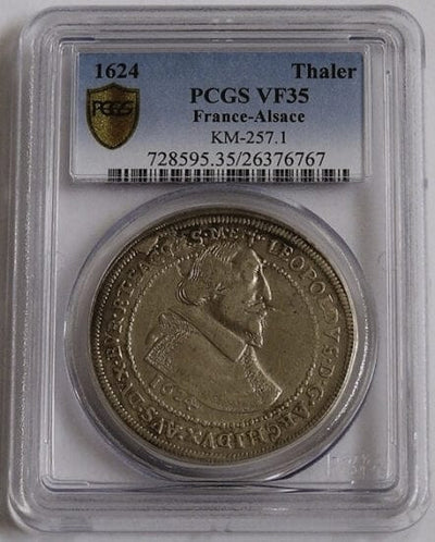 【PCGS VF35】フランス アルザス レオポルト5世 ターレル銀貨 1624年 美品