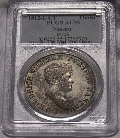 【PCGS AU55】ナッサウ フリードリヒ・ヴィルヘルム ターレル銀貨 1812年