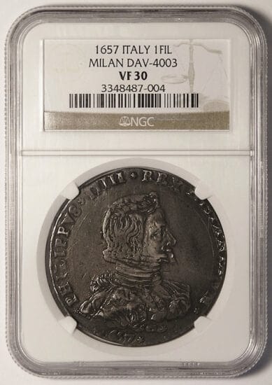 【NGC VF30】ミラノ フェリペ4世 銀貨 1657年 美品