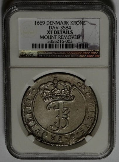 kosuke_dev 【NGC XF】デンマーク クローネ銀貨 1669年 極美品