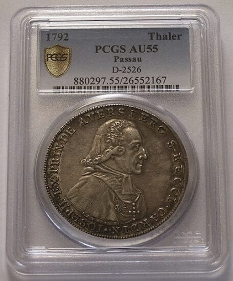 PCGS パッサウ フランツ･アントン 1792年 ターレル 銀貨 AU55