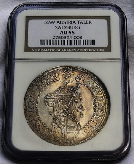 NGC ザクセン ヨハン･エルンスト 1699年 ターレル 銀貨 AU55