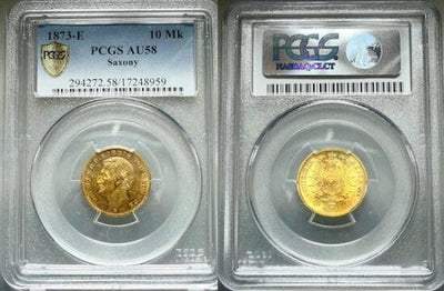 kosuke_dev 【PCGS AU58】ドイツ ザクセン王国 ヨハン 10マルク硬貨 1873年 未使用
