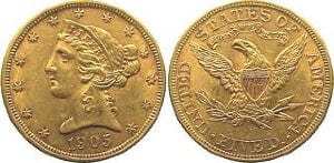 kosuke_dev 【PCGS MS63】アメリカ リバティーヘッド 5ドル硬貨 1905年