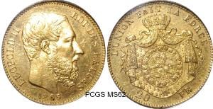 kosuke_dev 【PCGS MS62】ベルギー レオポルド2世 20フラン硬貨 1869年