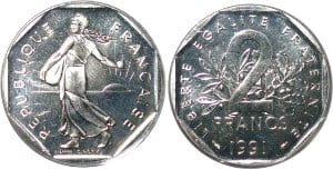 kosuke_dev 【PCGS MS66】フランス SEMEUSE 2フラン硬貨 1991年