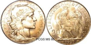 【PCGS MS66】フランス マリアンヌ 20フラン金貨 1904年