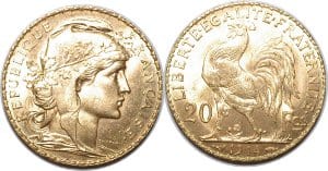 金貨　フランス　1909年　20フラン　6.4g 未使用　マリアンヌ