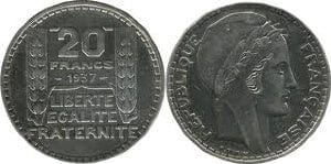 kosuke_dev 【PCGS MS64】フランス第三共和政 20フラン銀貨 1937年