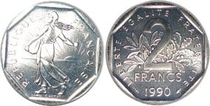 kosuke_dev 【PCGS MS67】フランス SEMEUSE 2フラン硬貨 1990年