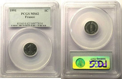 kosuke_dev PCGS フランス 1991年 1サンチーム 銀貨 MS62