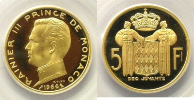 kosuke_dev PCGS モナコ レーニエ3世 1966年 5フラン 金貨 SP68