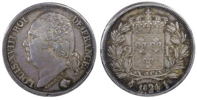 kosuke_dev PCGS ルイ18世 1824年I 2フラン 銀貨 AU55