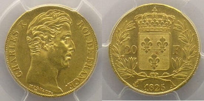 PCGS チャールズ10世 1825年 20フラン 金貨 AU58