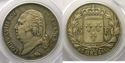 kosuke_dev PCGS ルイ18世 1824年A 5フラン 銀貨 MS62