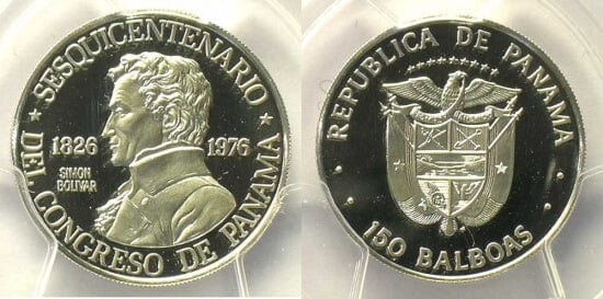 kosuke_dev PCGS パナマ シモン･ボリバル 1976年 150 バルボア 銀貨 PR69