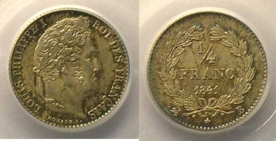 kosuke_dev PCGS ルイ=フィリップ1世 1841年B 1/4 フラン 銀貨 MS64