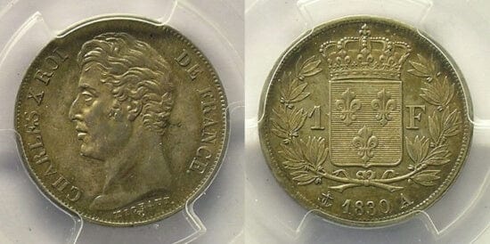 kosuke_dev PCGS チャールズ10世 1830年A 1 フラン 銀貨 MS61