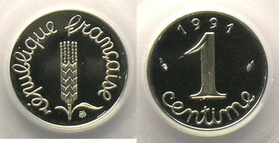 kosuke_dev PCGS フランス 1991年 1サンチーム 銀貨 PR65