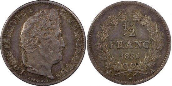 kosuke_dev PCGS ルイ=フィリップ1世 1836年A 1/2 フラン 銀貨 MS61