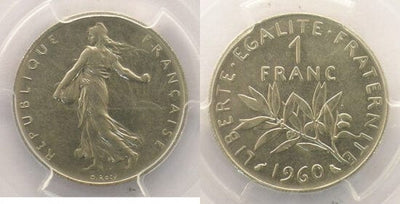 kosuke_dev PCGS 種を蒔く女性 1960年 1 フラン 銀貨 MS63