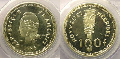 kosuke_dev PCGS ニューヘブリディーズ諸島 1966年 100 フラン 銀貨 SP65