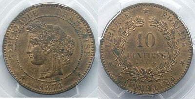 kosuke_dev PCGS フランス マリアンヌ 1873年A 10 サンチーム 銅貨 MS63
