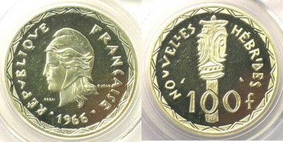 kosuke_dev PCGS ニューヘブリディーズ諸島 1966年 100 フラン 銀貨 SP64
