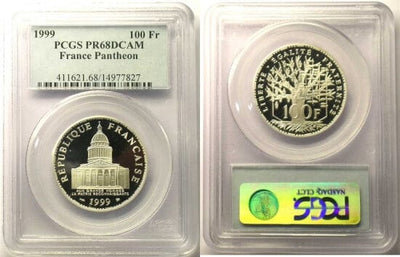 PCGS フランス パンテオン 1999年 100フラン 銀貨 PR68