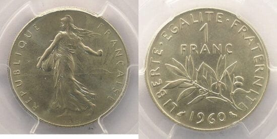 PCGS 種を蒔く女性 1960年 1 フラン 銀貨 MS64 | アンティークコイン 