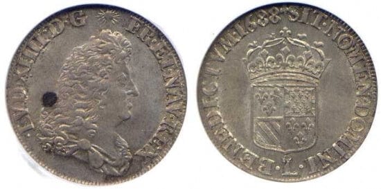 kosuke_dev 【NGC MS63】中世フランス ブルボン朝 ルイ14世 AD1643-1715年 1688年 エキュ硬貨