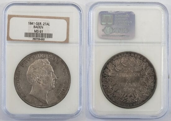 kosuke_dev 【NGC MS61】バーデン公 レオポルト・フォン・バーデン 2ターレル硬貨 1841年