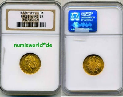 kosuke_dev 【NGC MS65】ドイツ プロイセン ヴィルヘルム1世 10マルク金貨 1872年