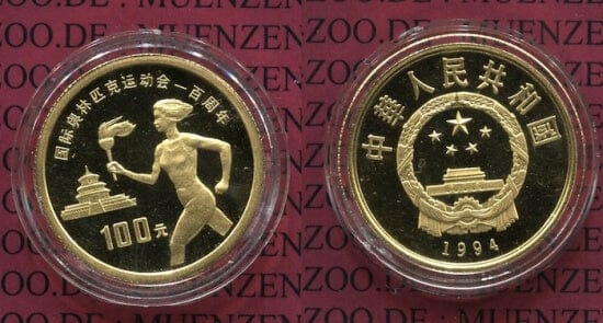 kosuke_dev 中国 オリンピック100周年記念 1/3oz 100元金貨 1994年 プルーフ