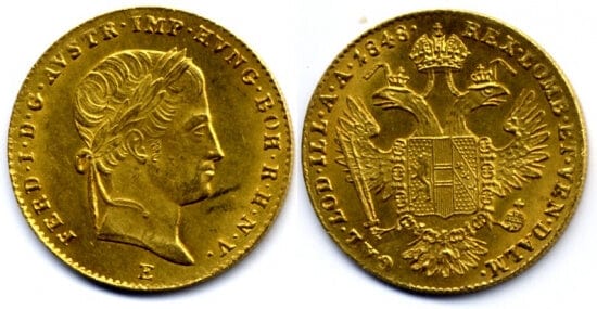 オーストリア フェルディナンド1世 ダカット金貨 1848年 未使用