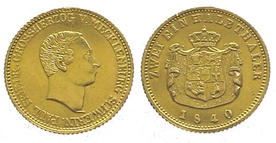 kosuke_dev メクレンブルク=シュヴェリーン ポール･フリードリヒ 1837-1842年 1840年 2 1/2 ターレル 金貨 美品+