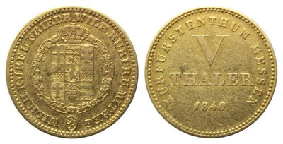 kosuke_dev ヘッセン=カッセル ヴィルヘルム2世 フリードリヒ･ヴィルヘルム 1840年 5ターレル 金貨 美品