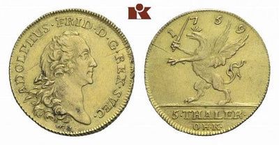 kosuke_dev シュトラールズント ポメラニア アドルフス 1759年 5ターレル 金貨 極美品