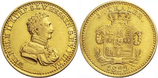 kosuke_dev ヘッセン=カッセル ヴィルヘルム2世 1821-1847年 1823年 5ターレル 金貨 美品