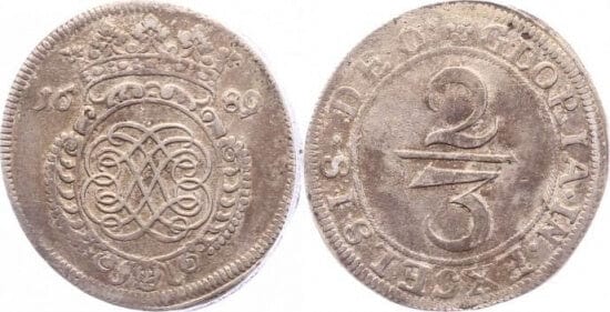kosuke_dev 神聖ローマ帝国 マインツ 大司教区 1688-1689年 2/3 ターレル 銀貨 美品