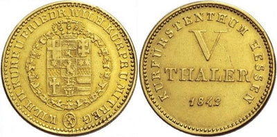 kosuke_dev ヘッセン=カッセル ヴィルヘルム2世 1821-1847年 1842年 5ターレル 金貨 美品