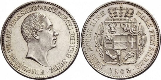 kosuke_dev メクレンブルク=シュヴェリーン フリードリヒ･フランツ2世 1845年 2/3ターレル 銀貨 極美品