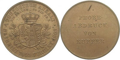 kosuke_dev アンハルト=デッサウ フリードリヒ･レオポルド 1863年 Vereinigungs ターレル 銅貨 未使用-極美品